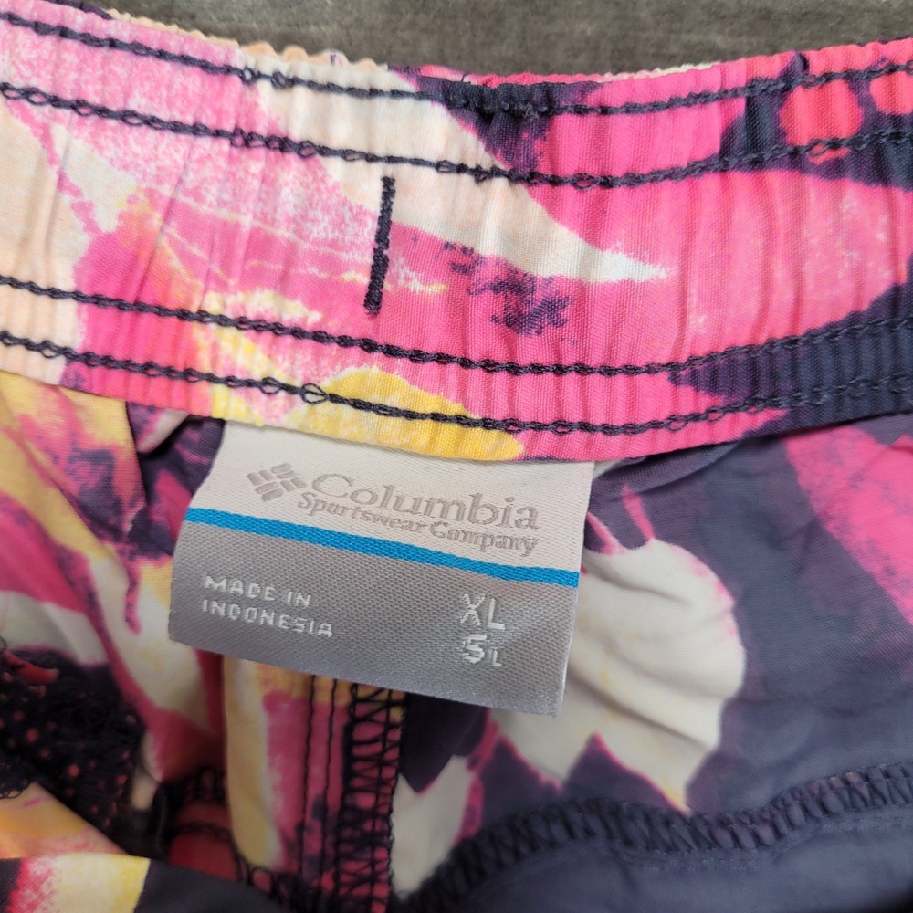 Columbia Mens XL Floral Tropical Print Shorts Navy Pink Yellow Elastic Waist - Picture 3 of 6